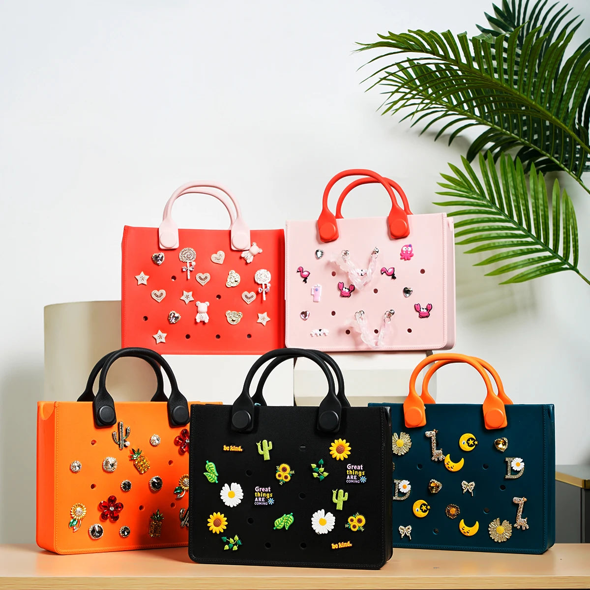 New! Charms Style Bogg Bag Hole Punched Lightweight Tote Bag - Variety of Colors - Mix and Match!