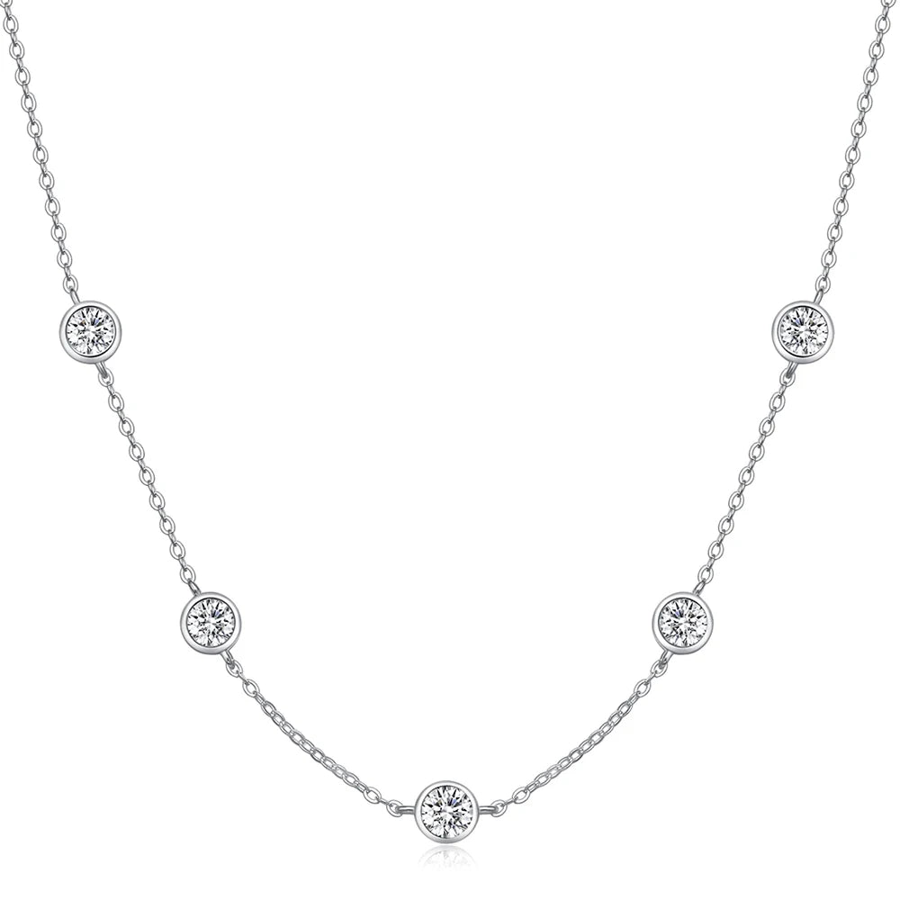 GRA Certified Flawless 5 Stone 2.5 Carat TW Moissanite Diamond Bubble Necklace 925 Sterling Sliver with 18k Gold Overlay.