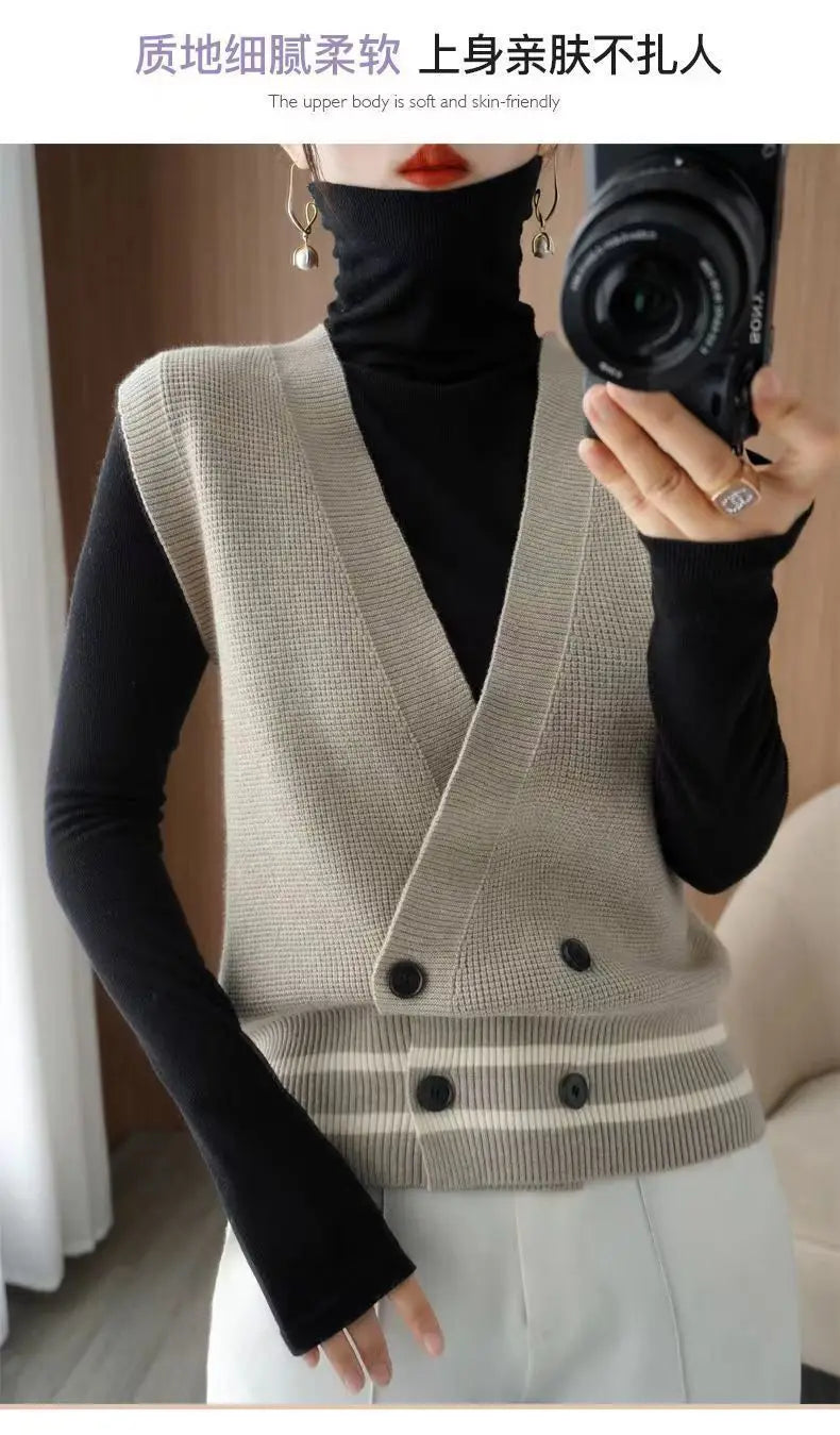 Classic Knitted Cardigan Vest  Sleeveless Sweater