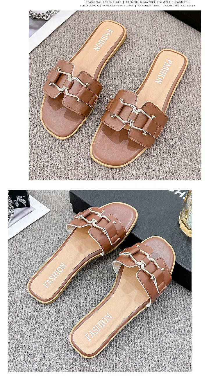 Stylish Summer Flat Flip-flops with Buckle