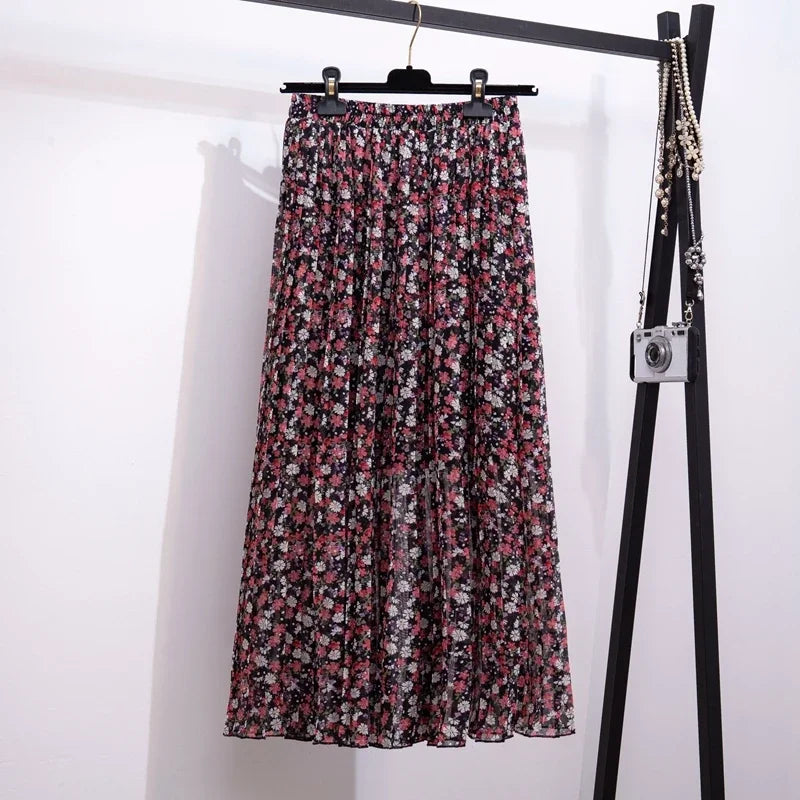 Summery Fit Pleated Leopard Print Maxi Skirt