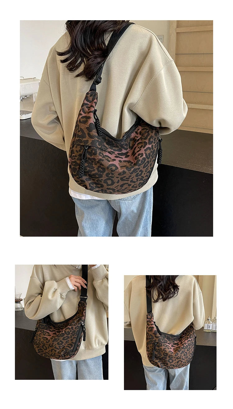 Leopard Print Crossbody Shoulder Corduroy Bags