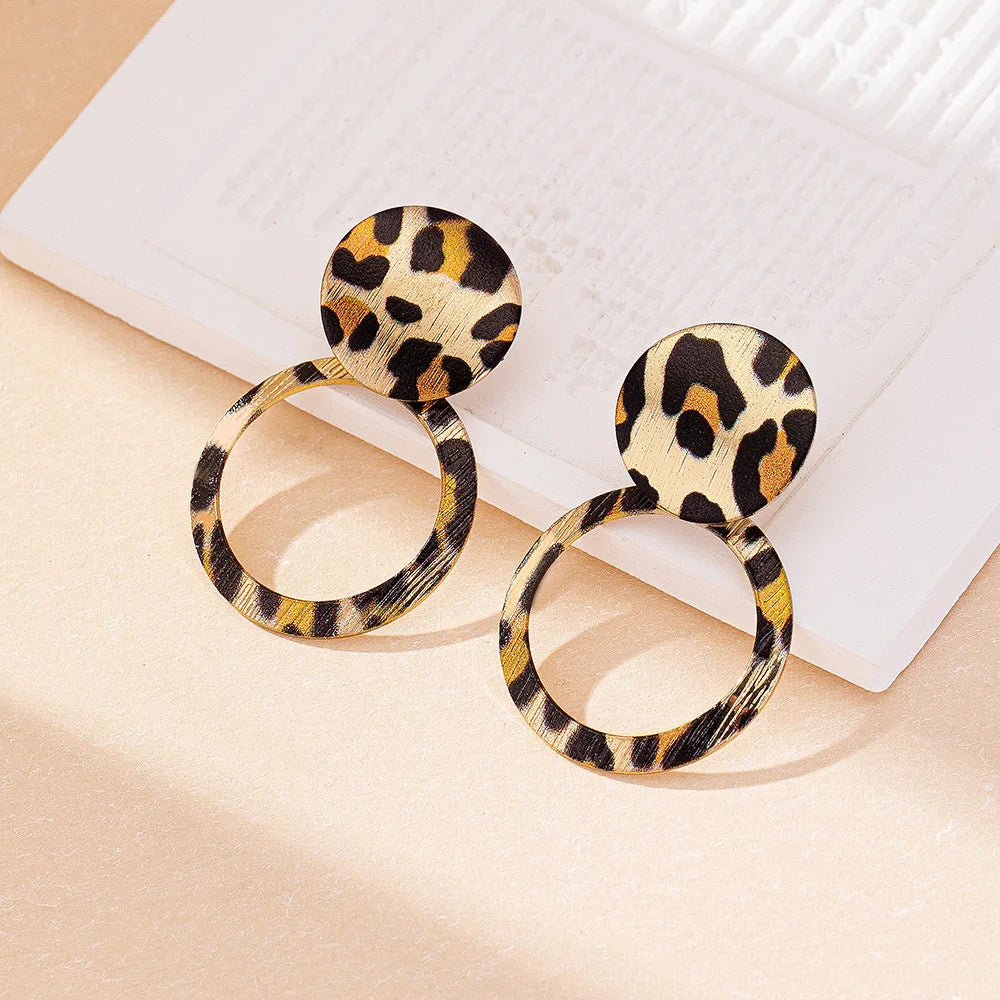 Geometric Leopard Print Circle  Stud Earrings