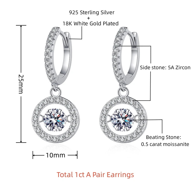 GRA Certified Moissanite Beating Heart Diamond Pendants, Necklace, Hoop Earrings Jewelry Set