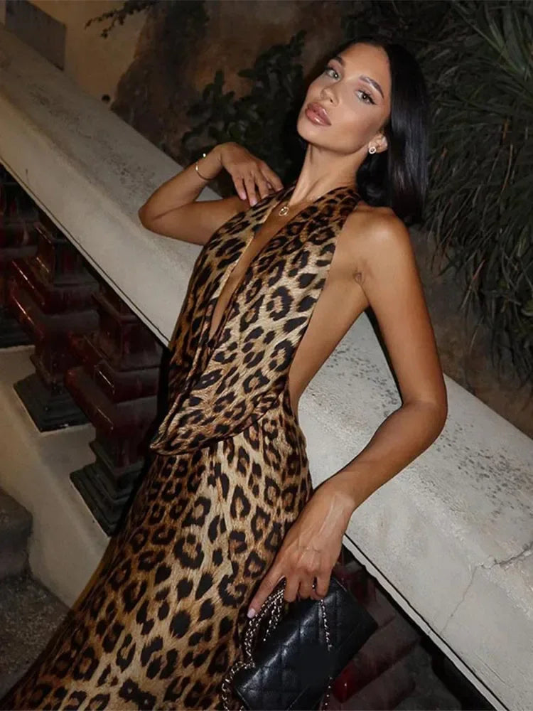 Raising The Bar Backless Leopard Print Maxi Dress