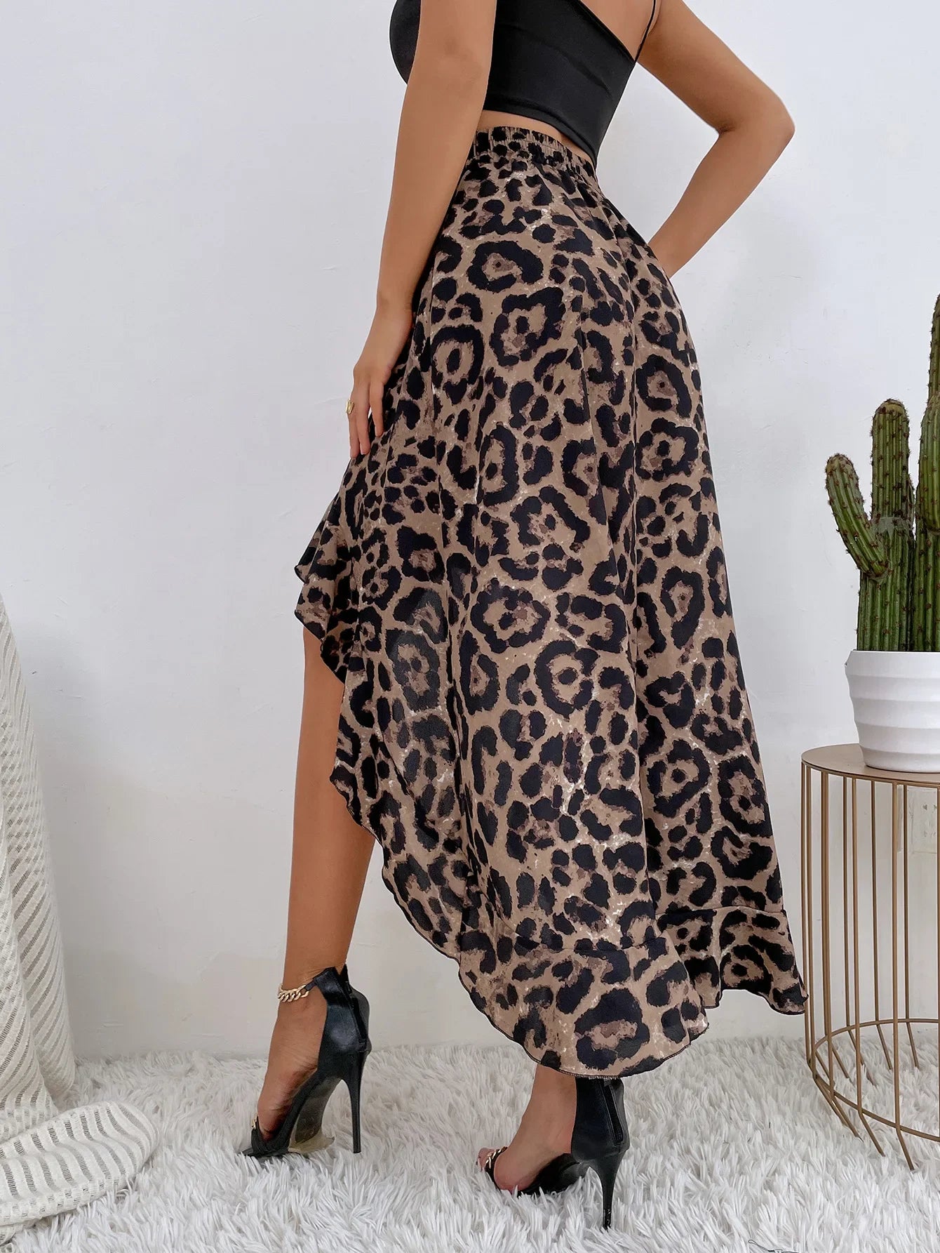 Vacation Mode Leopard Print High-Low Skirt