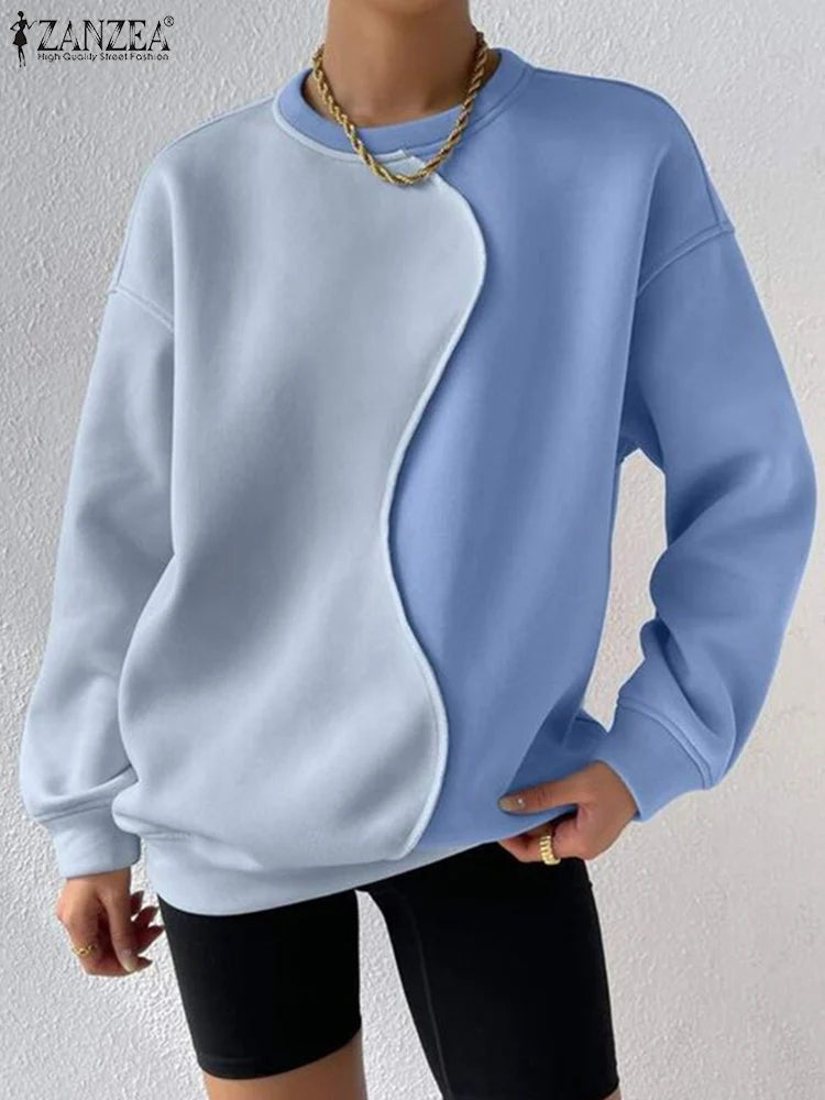 Elegant Patchwork Loose Neck Pullover Sweatshirts with  Long Sleeve