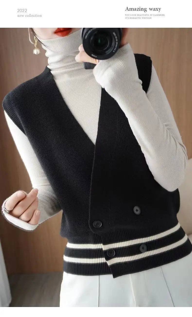 Classic Knitted Cardigan Vest  Sleeveless Sweater