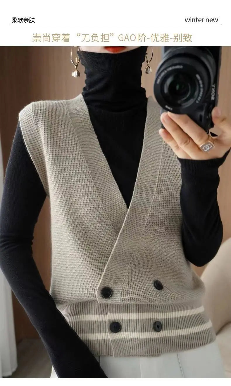 Classic Knitted Cardigan Vest  Sleeveless Sweater