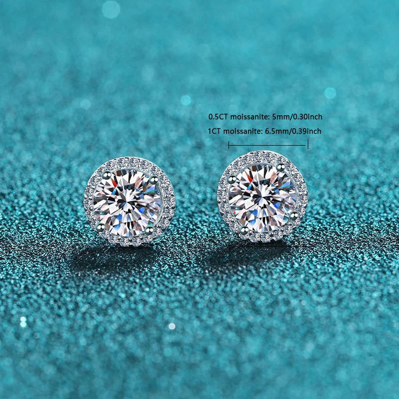 GRA Certified 1 Carat Moissanite 925 Sterling Silver Round Stud Earrings