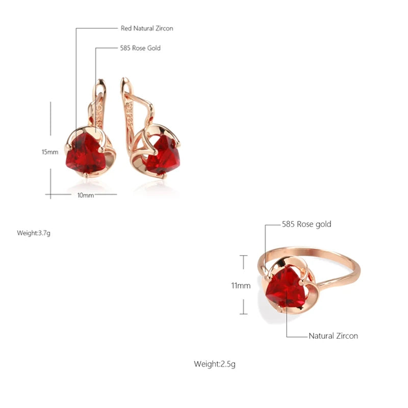 Red Zircon Flower Shape Jewelry Set