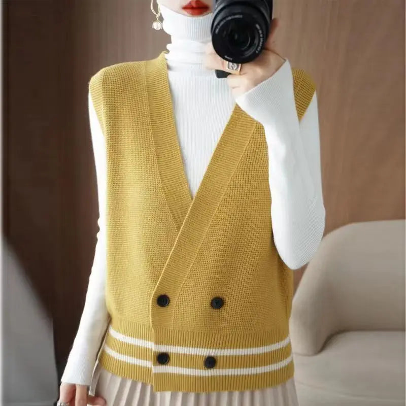 Classic Knitted Cardigan Vest  Sleeveless Sweater