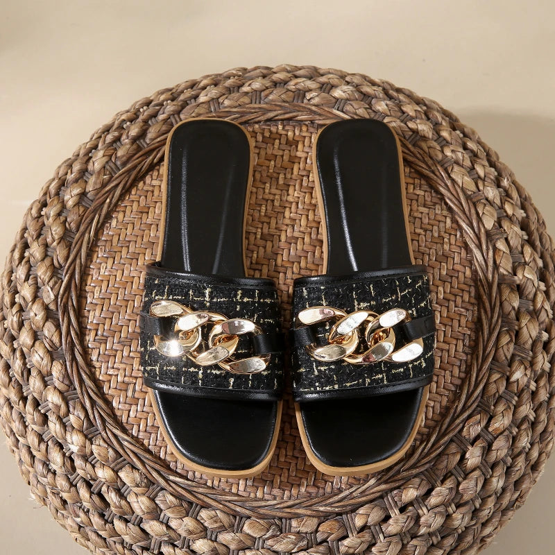 Korean Style Chain White Flip Flops Sandals