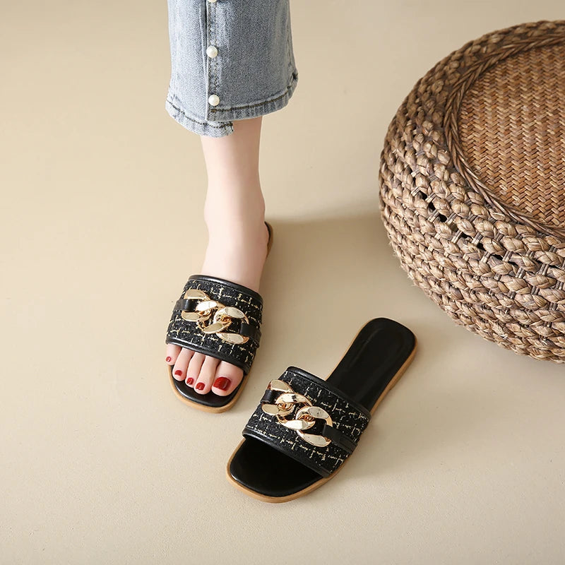 Korean Style Chain White Flip Flops Sandals