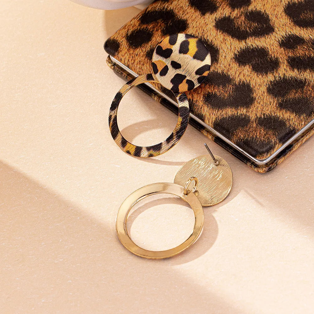 Geometric Leopard Print Circle  Stud Earrings