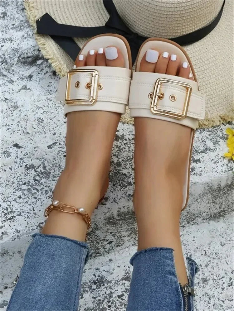 Open Toe Flat Summer Beachy Buckle Sandals