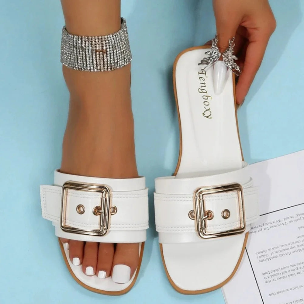 Open Toe Flat Summer Beachy Buckle Sandals