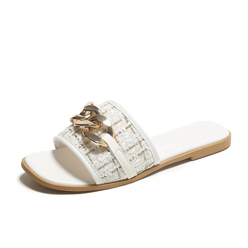 Korean Style Chain White Flip Flops Sandals