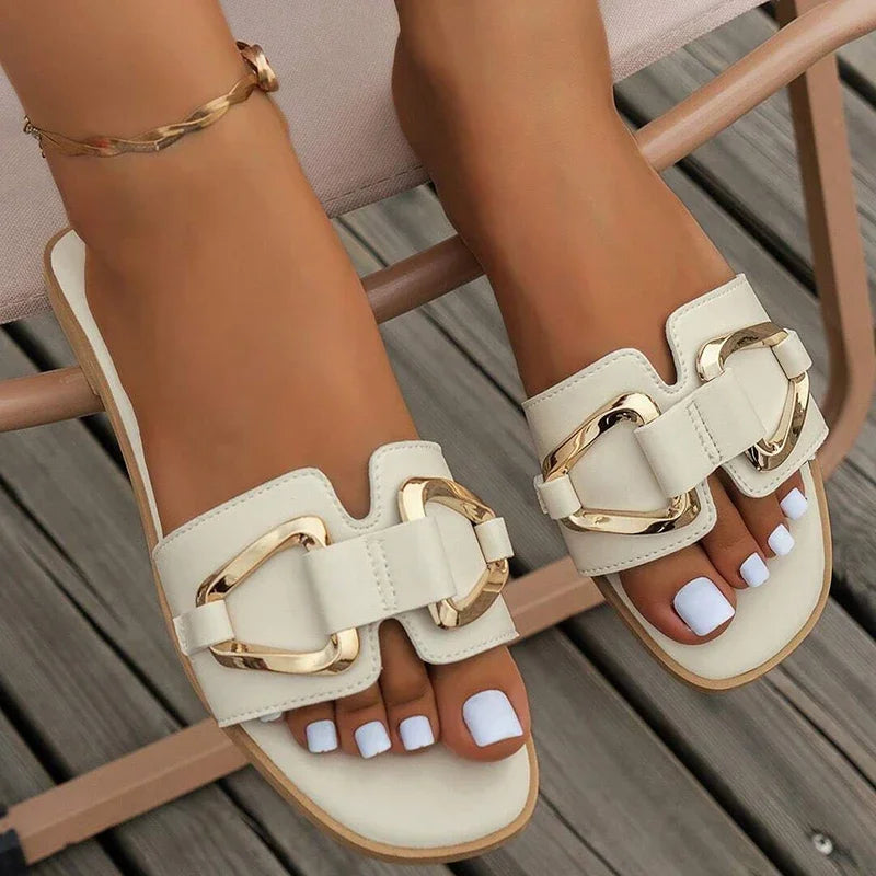 Open Toe Single Band Flat Sandals