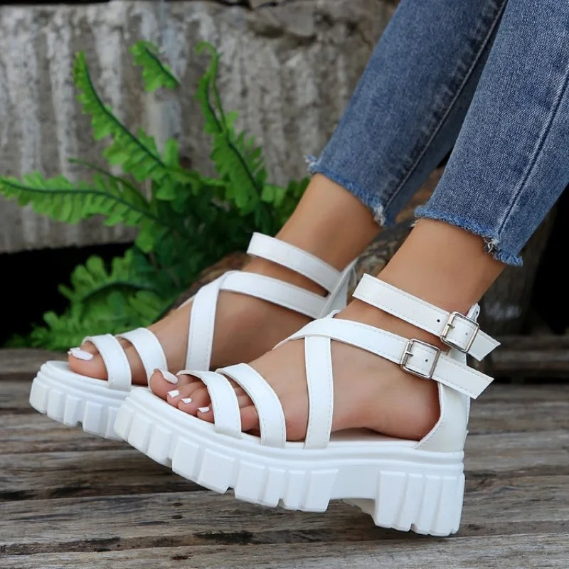 Buckle Cross Strap Chunky Platform Sandals