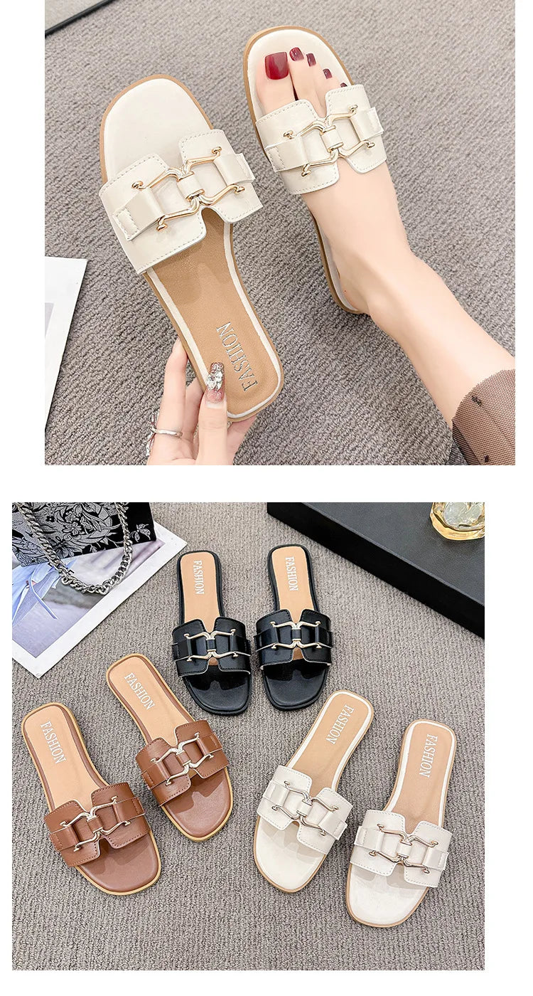 Stylish Summer Flat Flip-flops with Buckle