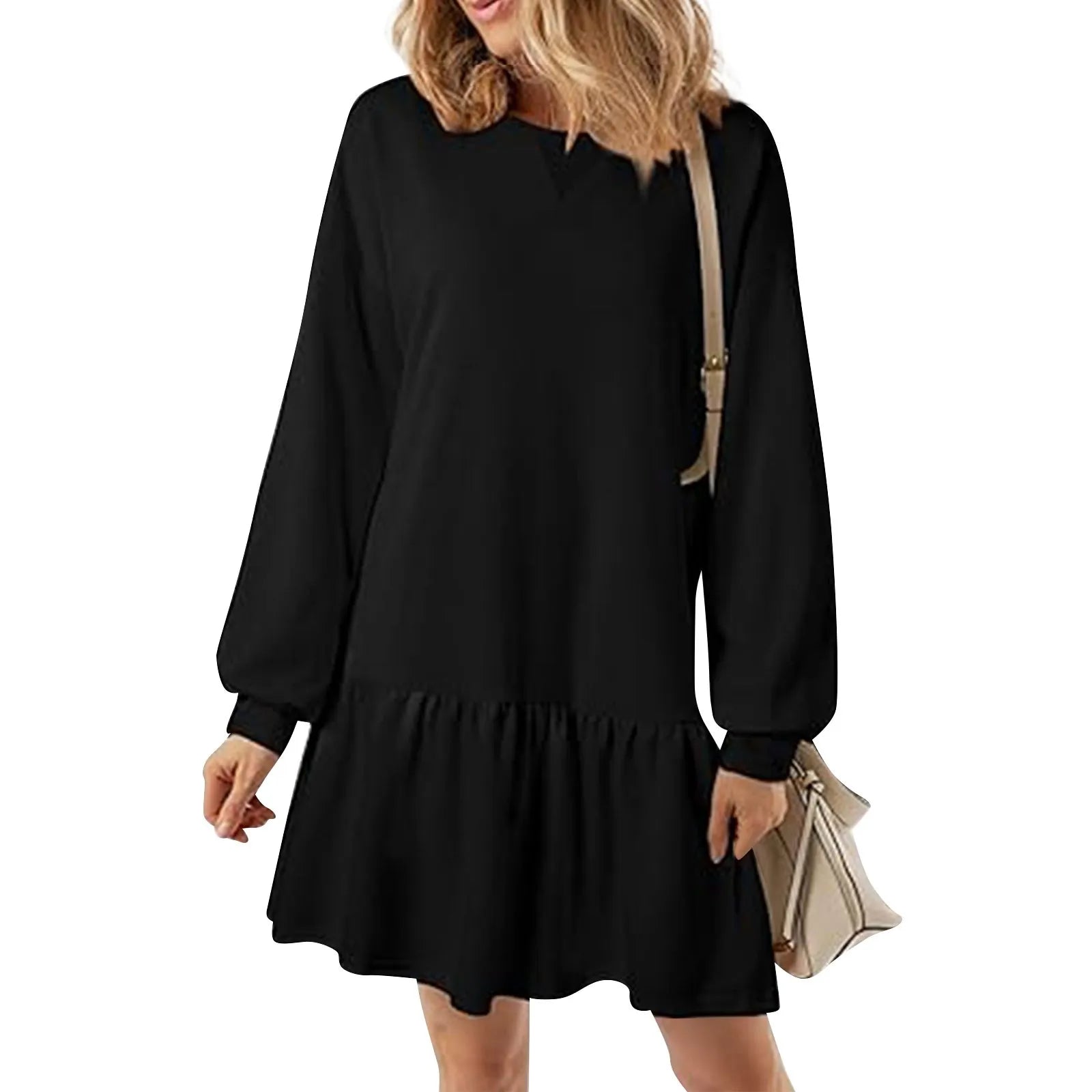 Trendy Patchwork Design Ribbed Knit Sweatshirt Dress with Long Sleeve