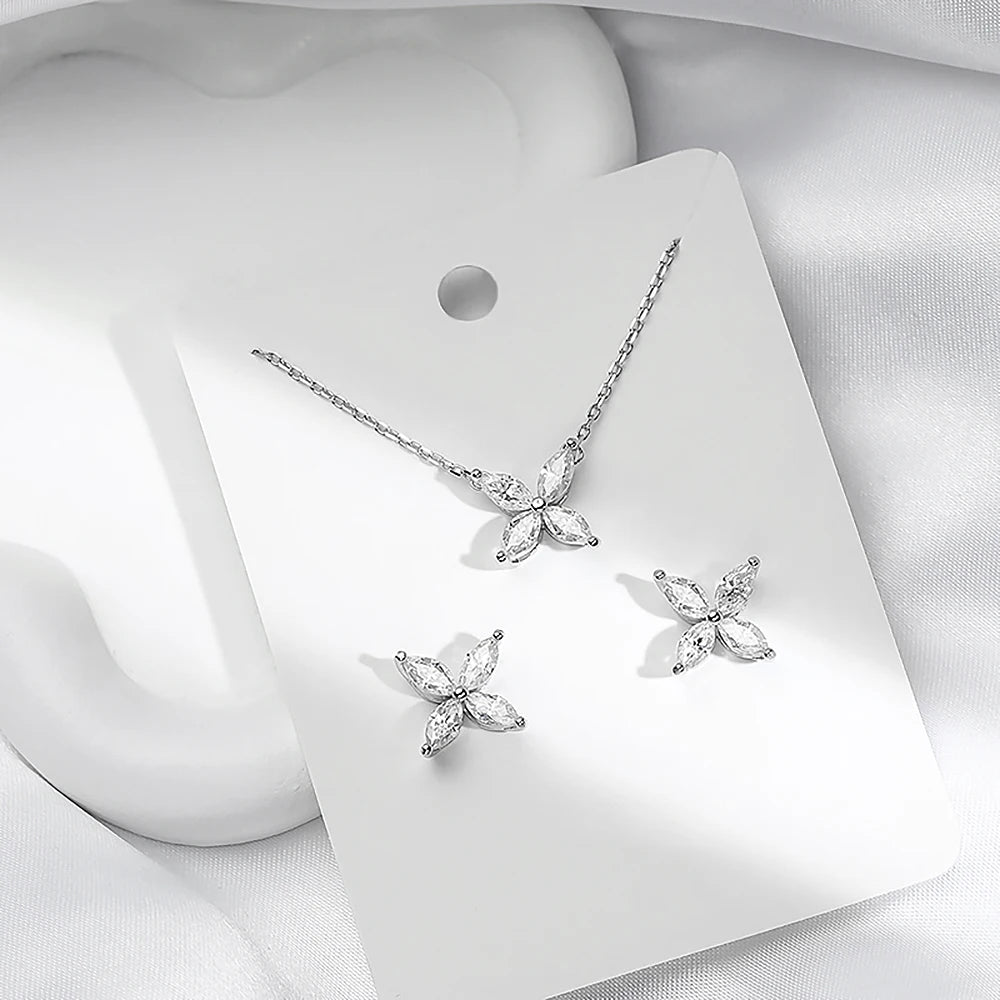 GRA Certified Butterfly Moissanite Jewelry Sets Marquise Cut Diamond Pendant, Necklace, Stud Earrings