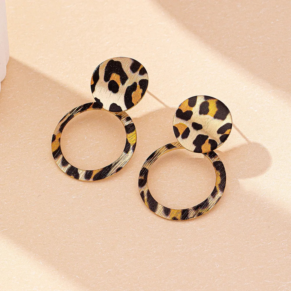 Geometric Leopard Print Circle  Stud Earrings