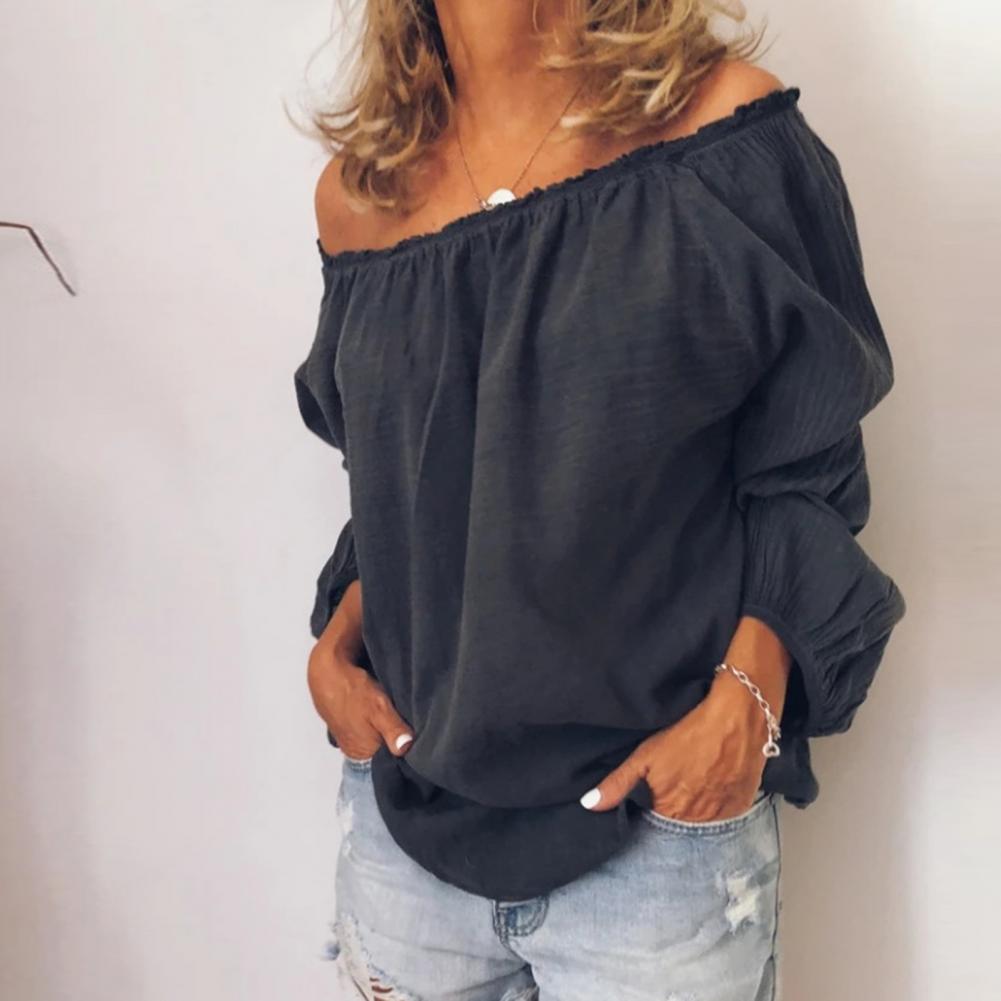 Blouse Casual Off Shoulder Blouse Shirt Tops  Neckline Pleated Elastic Lady's Shirt