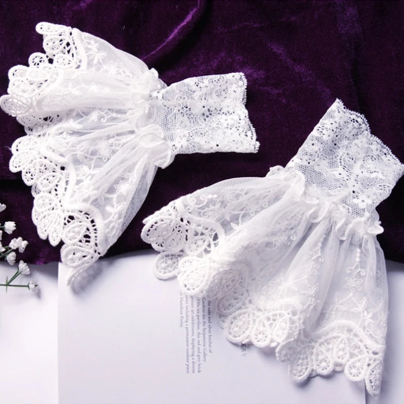 Romantic Ruffle White Crochet Lace Horn Wrist Cuffs