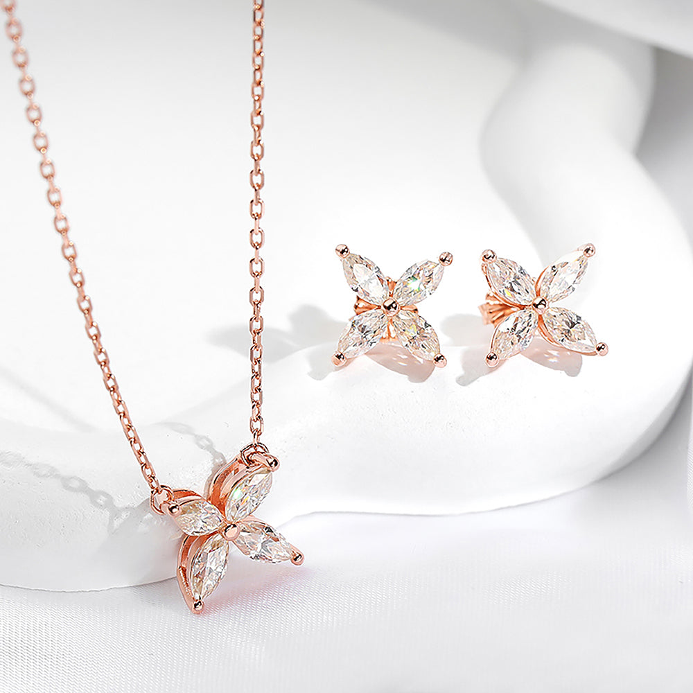 GRA Certified Butterfly Moissanite Jewelry Sets Marquise Cut Diamond Pendant, Necklace, Stud Earrings