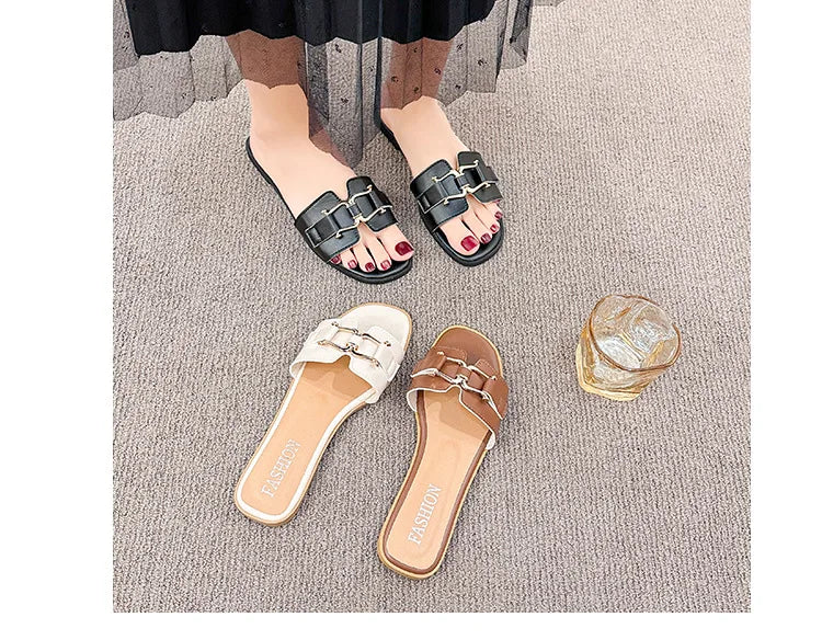 Stylish Summer Flat Flip-flops with Buckle