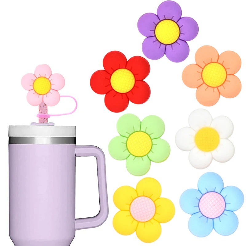 Cute Flowers Drinking Straw Decorations Toppers Charms