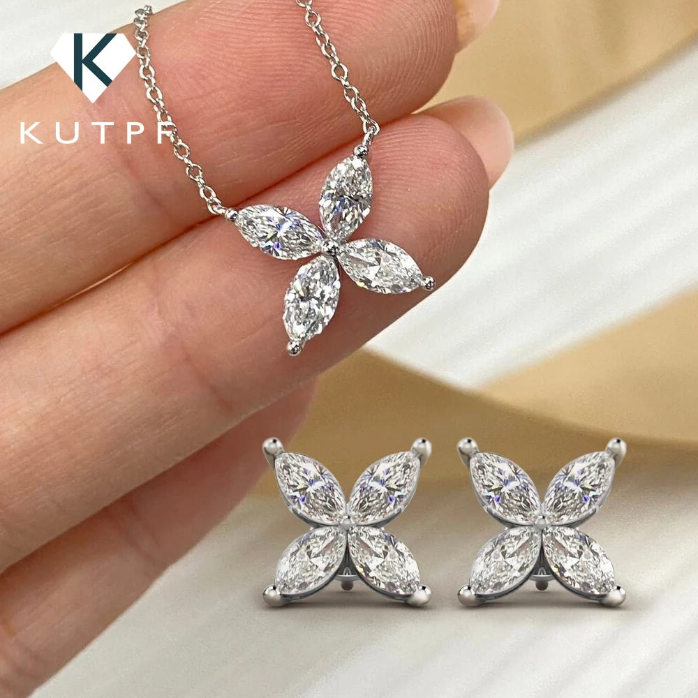 GRA Certified Butterfly Moissanite Jewelry Sets Marquise Cut Diamond Pendant, Necklace, Stud Earrings