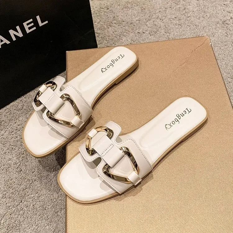 Open Toe Single Band Flat Sandals