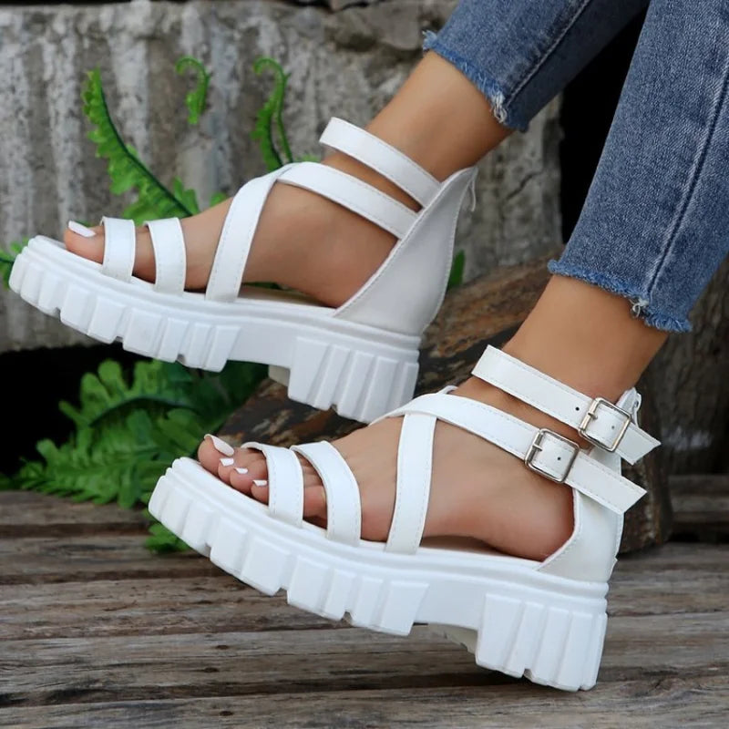 Buckle Cross Strap Chunky Platform Sandals