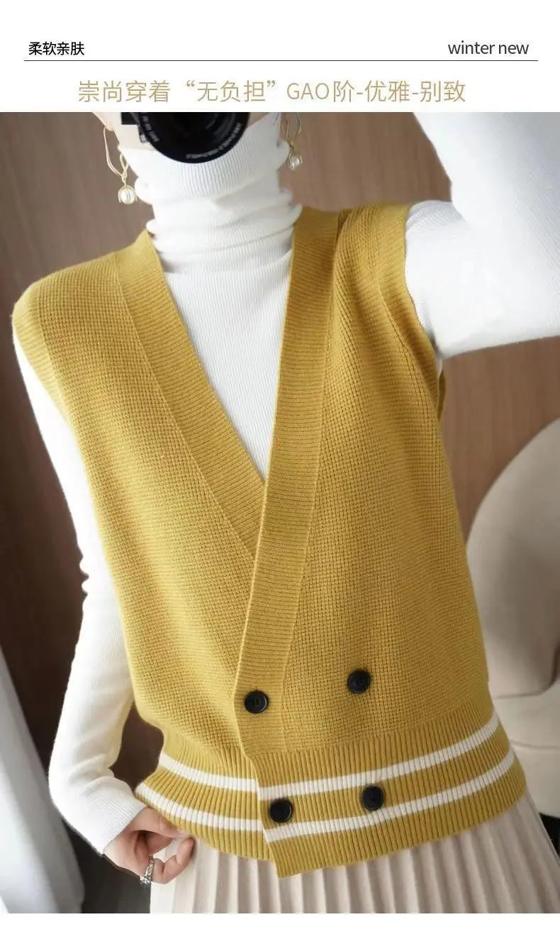 Classic Knitted Cardigan Vest  Sleeveless Sweater