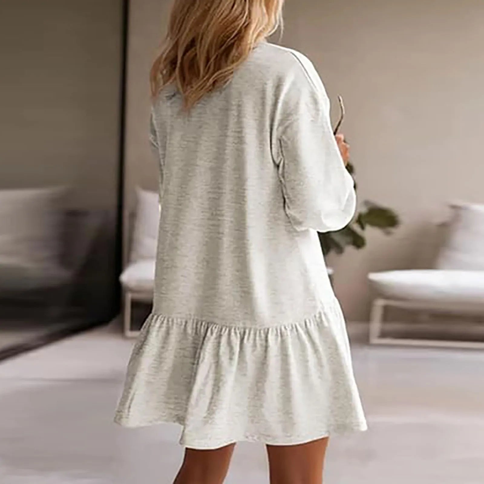 Trendy Patchwork Design Ribbed Knit Sweatshirt Dress with Long Sleeve