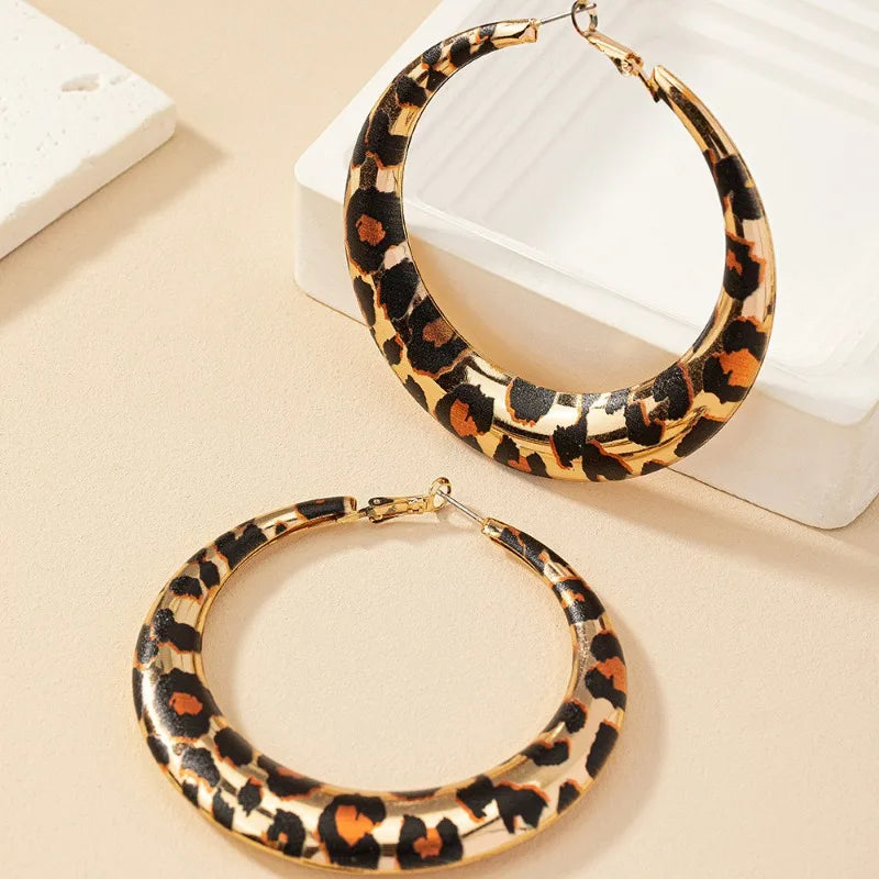 Leopard Print Vintage Party Hoops Earrings