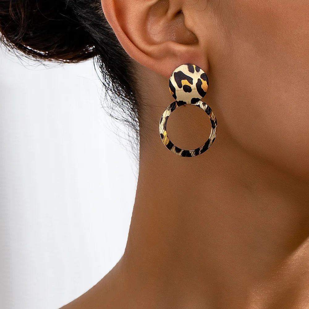 Geometric Leopard Print Circle  Stud Earrings