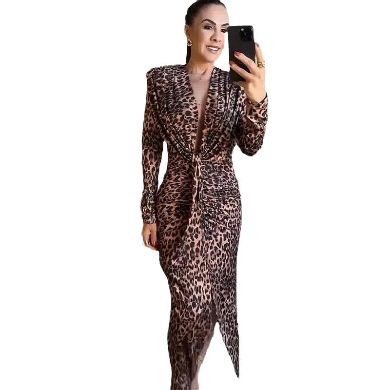 Fancy Feeling Leopard Print Spliced Maxi Dress