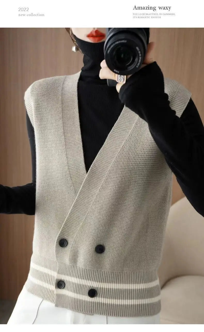 Classic Knitted Cardigan Vest  Sleeveless Sweater