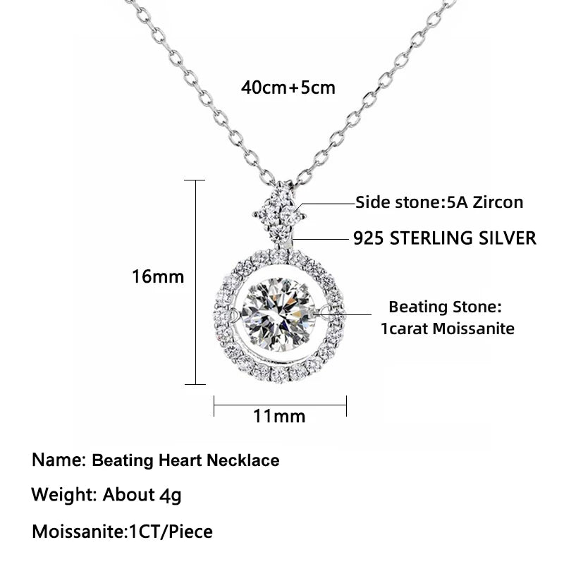 GRA Certified Moissanite Beating Heart Diamond Pendants, Necklace, Hoop Earrings Jewelry Set