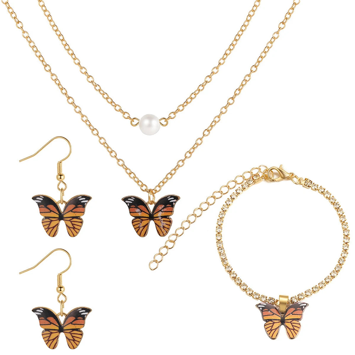 3 Piece Matching Butterfly Pendant Necklace, Earrings and Bracelet Combination Set