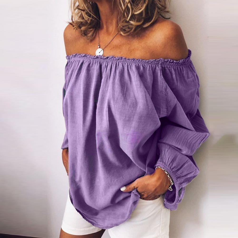 Blouse Casual Off Shoulder Blouse Shirt Tops  Neckline Pleated Elastic Lady's Shirt