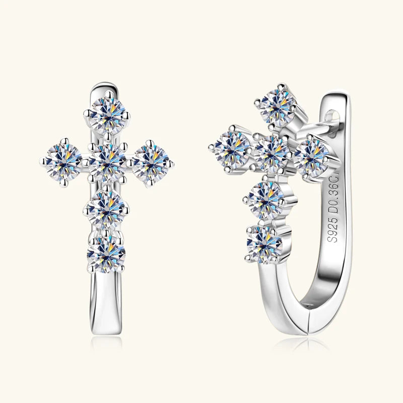 GRA Certified Flawless D Color Moissanite Diamond 925 Sterling Silver U-shaped 2.4 CTTW Carat Cross Earrings.