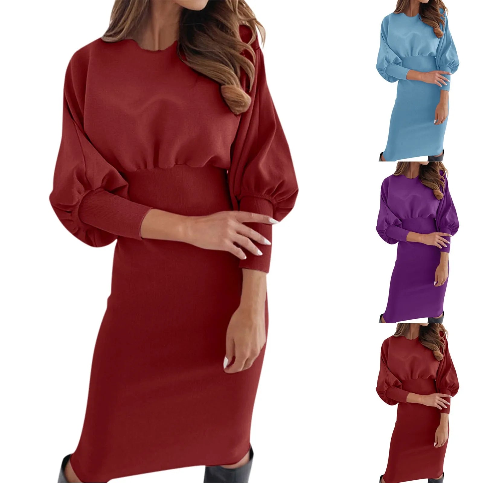 Warm Casual  Long Sleeve  Elegant Slimming Waist Dress