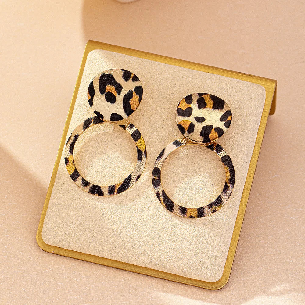 Geometric Leopard Print Circle  Stud Earrings