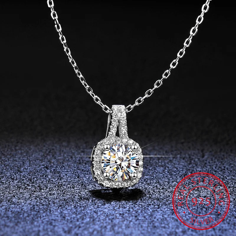 Square Cut Moissanite Diamond Jewelry Set - Necklace & Earrings