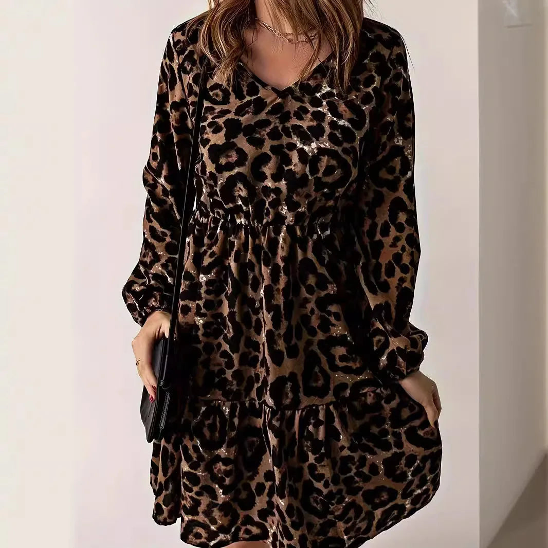 Good Mood Leopard Print V-neck Dress